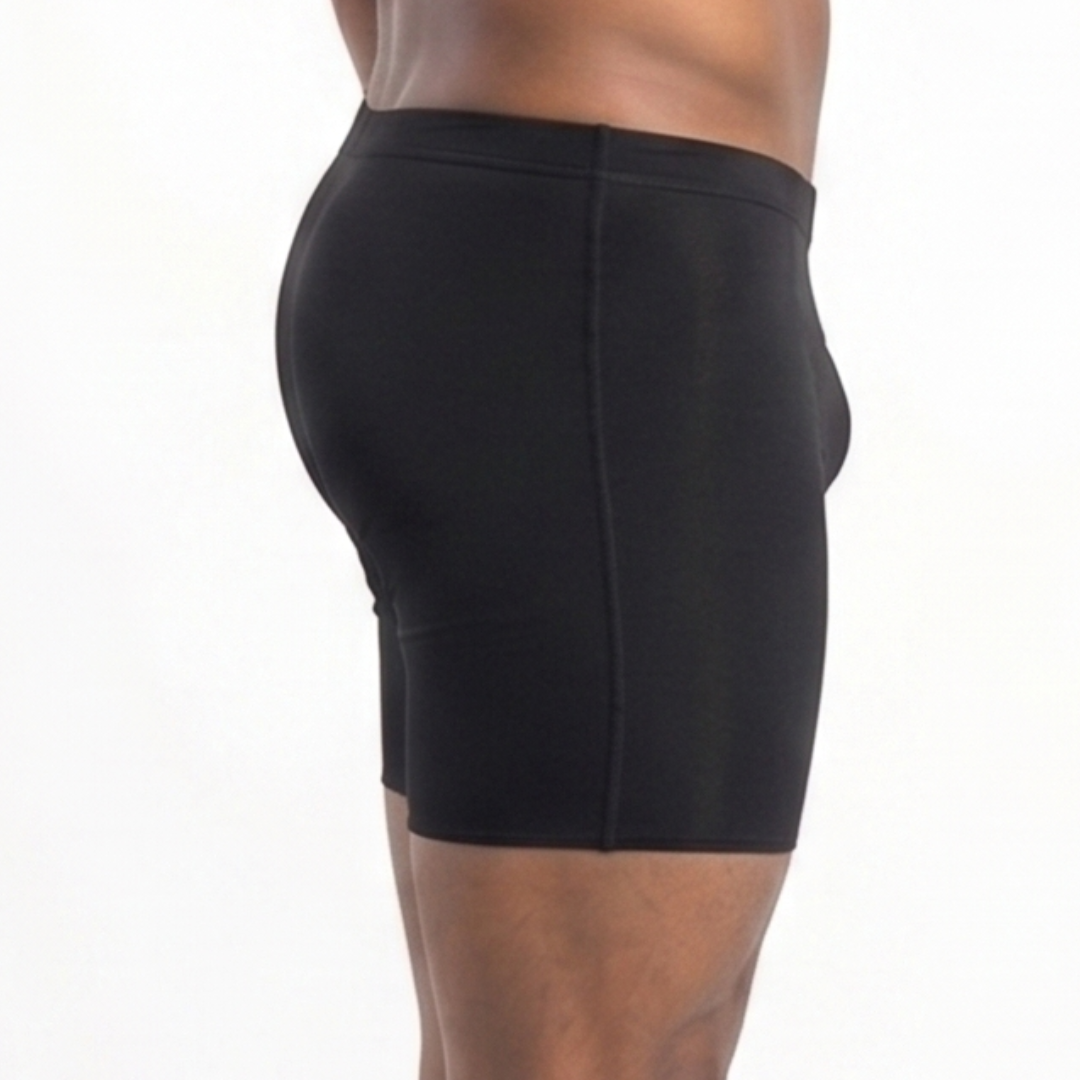 Faja bóxer inguinal de alta compresión. Ideal para soporte de hernia y uso diario. Proporciona control en el vientre bajo. Fabricada en Powernet y Spandex con cierre frontal.