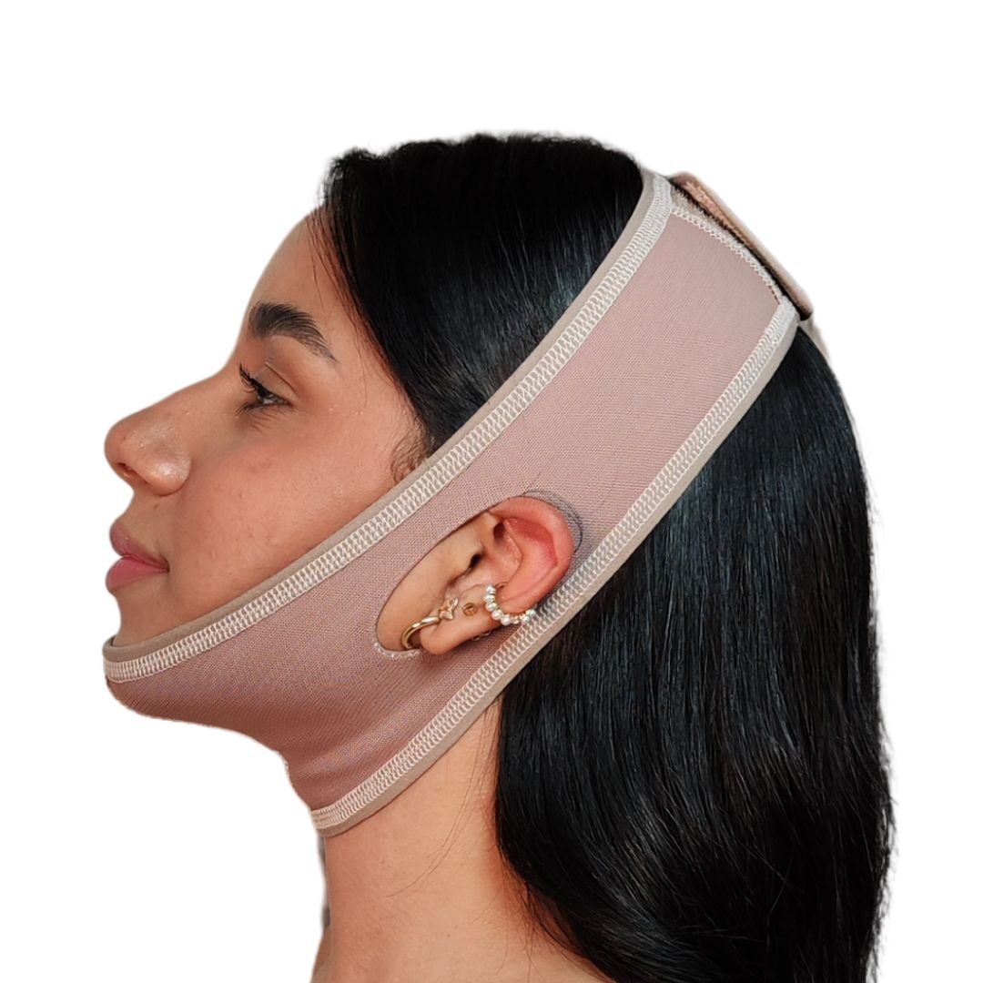 Mentonera tipo banda alta compresión postoperatoria lipopapada