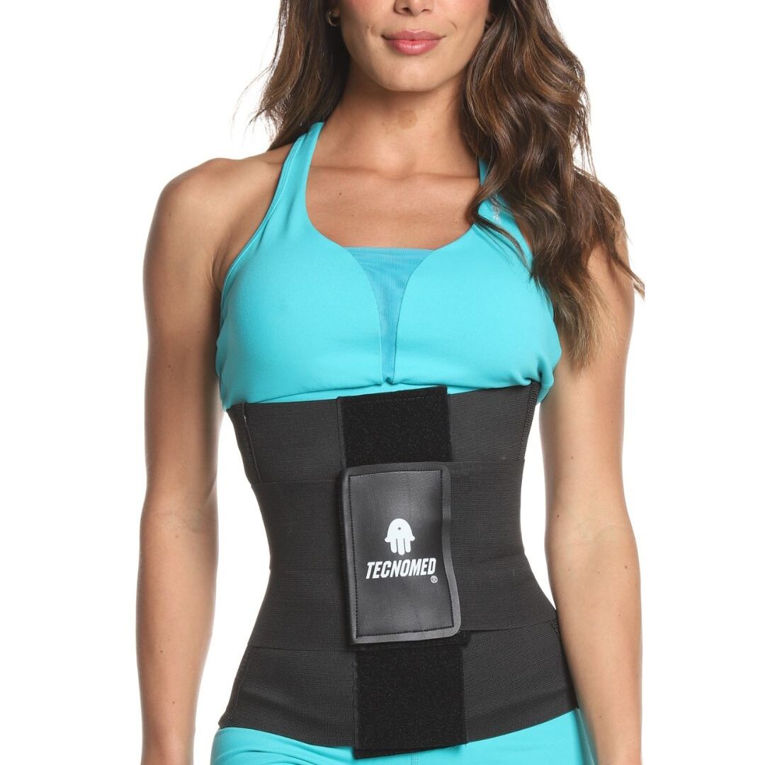 Faja moldeadora Tecnomed de alta compresión con tejido plano, elástico tipo malla y Velcro, correctora de postura para uso diario.