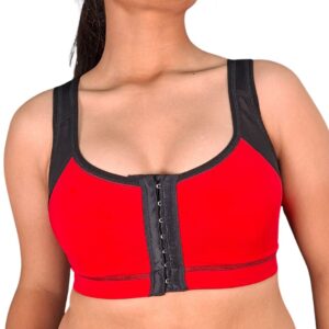 Sostén postoperatorio de tirante grueso en Spandex y Powernet con gafetes, alta compresión, corrector de postura para mastopexia y uso diario.