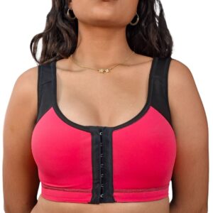 Sostén postoperatorio de tirante grueso con alta compresión, ideal para mastopexia y uso diario. Incorpora corrector de postura y control de senos. Fabricado en Spandex y Powernet con gafetes.